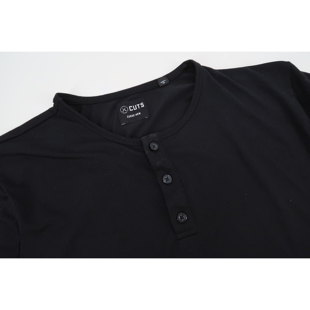 Cuts Clothing Henley Shirt Mens Large Black Short Sleeve Curve Hem PYCA Pro